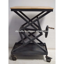 Industrial Crank Table Wooden Top